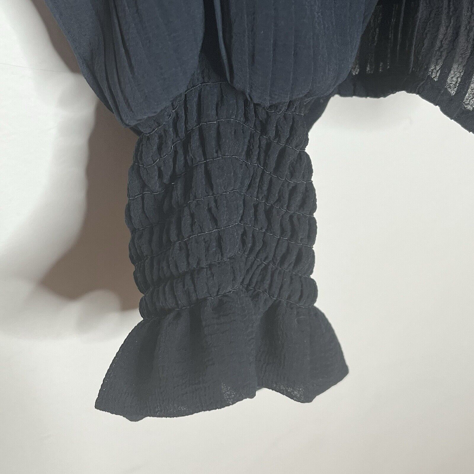 Anthropologie Ruffled Sheer Long Sleeve Blouse Black Womens S Whimsigoth — image 5 of 8